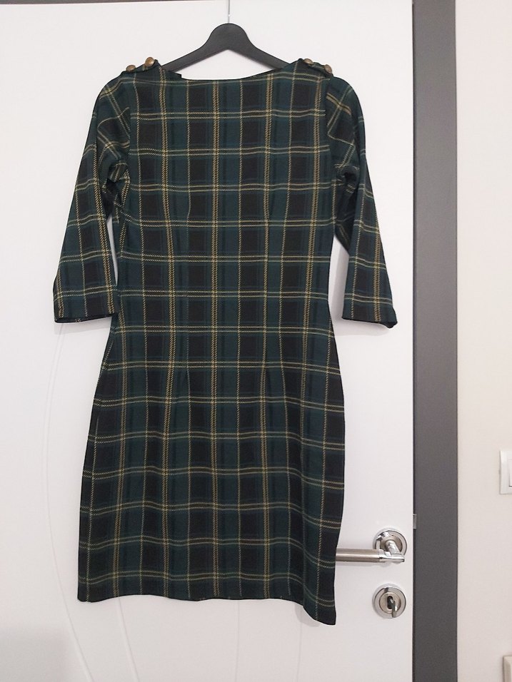 ADL Düğmeli Kareli Midi Kadın Elbise - Görsel 2