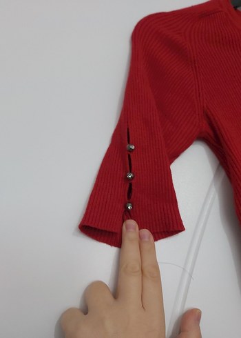 ADL Düğmeli Kırmızı Kısa Kollu Kadın Kazak - Görsel 3