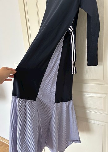 Defacto garnili Siyah Gri Uzun Pamuklu Elbise - Görsel 2