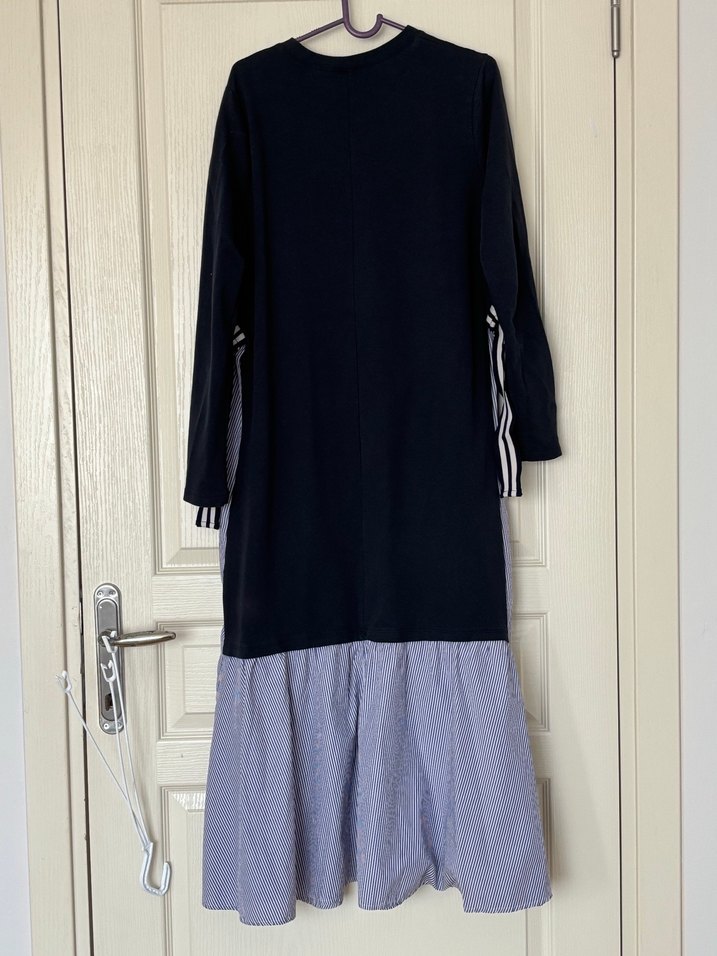 Defacto garnili Siyah Gri Uzun Pamuklu Elbise - Görsel 3