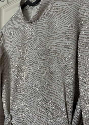 Gri Uzun Keten Elbise, Yüksek Yaka, Drapeli - Görsel 5