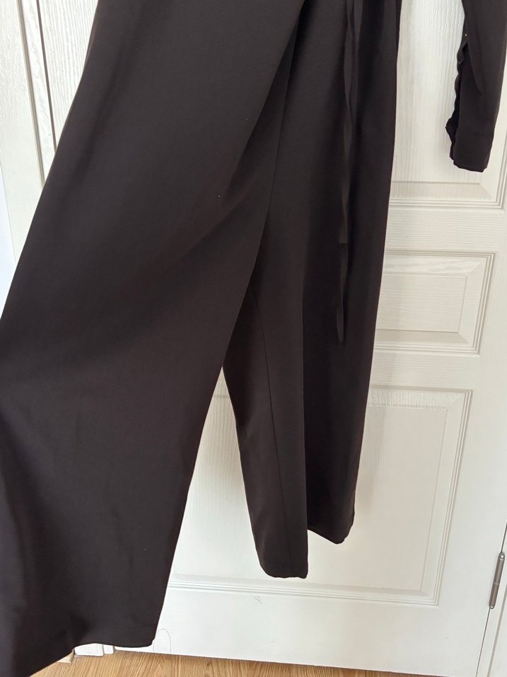 Fahhar design Uzun Siyah Keten Drapeli Kadın Elbise - Görsel 4