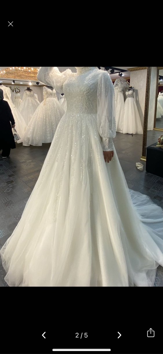 Uzun Kollu Yüksek Yakalı Prenses Gelinlik - Görsel 2