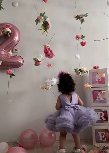 24-36 Ay Beden Pastel Mor Straplez Fırfırlı Kız Çocuk Elbise