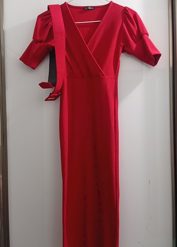 Kemerli Kırmızı Kalem Elbise - Görsel 2