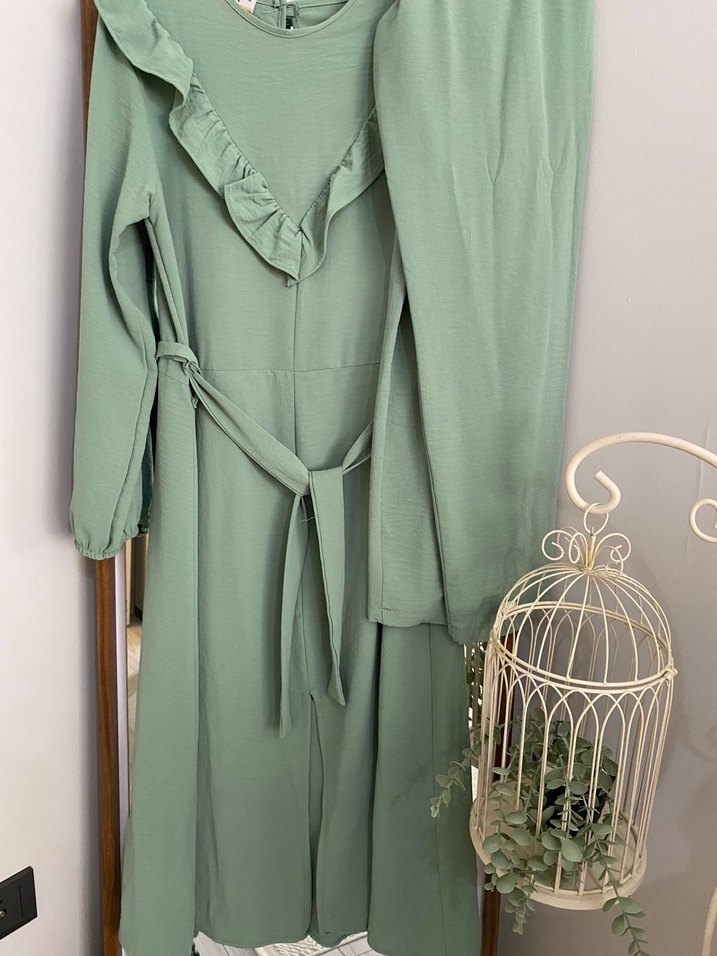 Uzun Kol Detaylı Yeşil tunik pantolon takım - Görsel 2