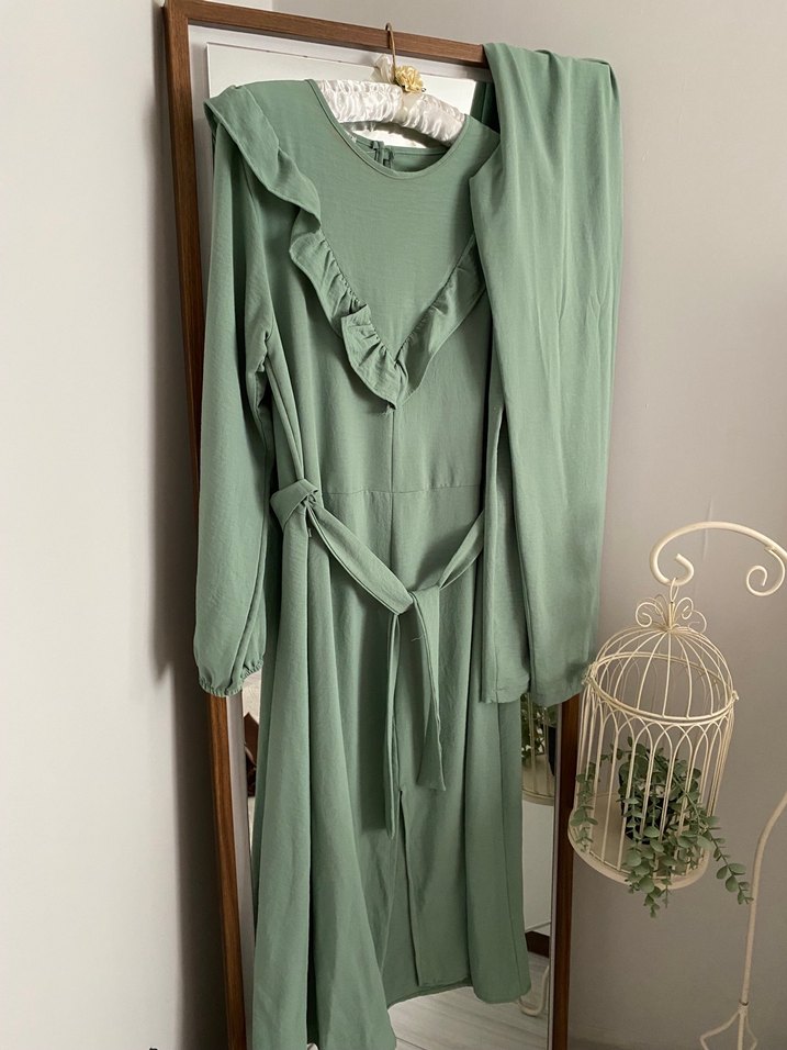 Uzun Kol Detaylı Yeşil tunik pantolon takım - Görsel 3