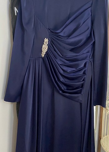 Lacivert Drapeli Uzun Abiye Elbise - Görsel 4