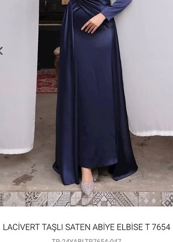 Lacivert Drapeli Uzun Abiye Elbise - Görsel 3