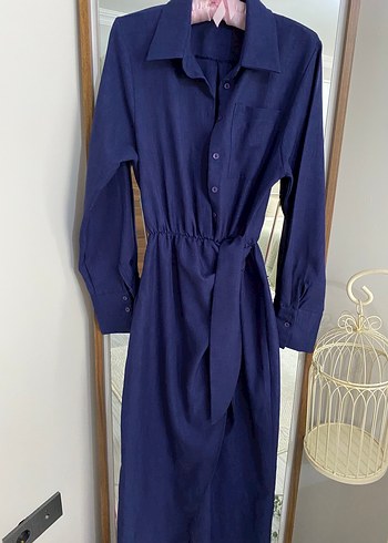 Lacivert Kadın Uzun Elbise Bağlamalı - Görsel 4