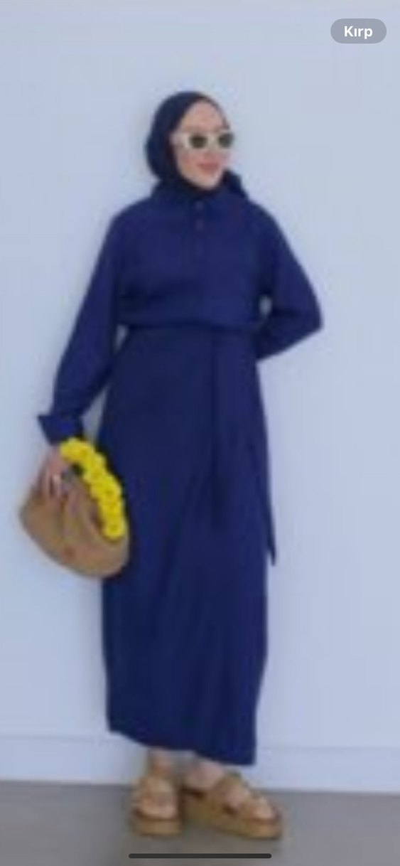 Lacivert Kadın Uzun Elbise Bağlamalı - Görsel 3