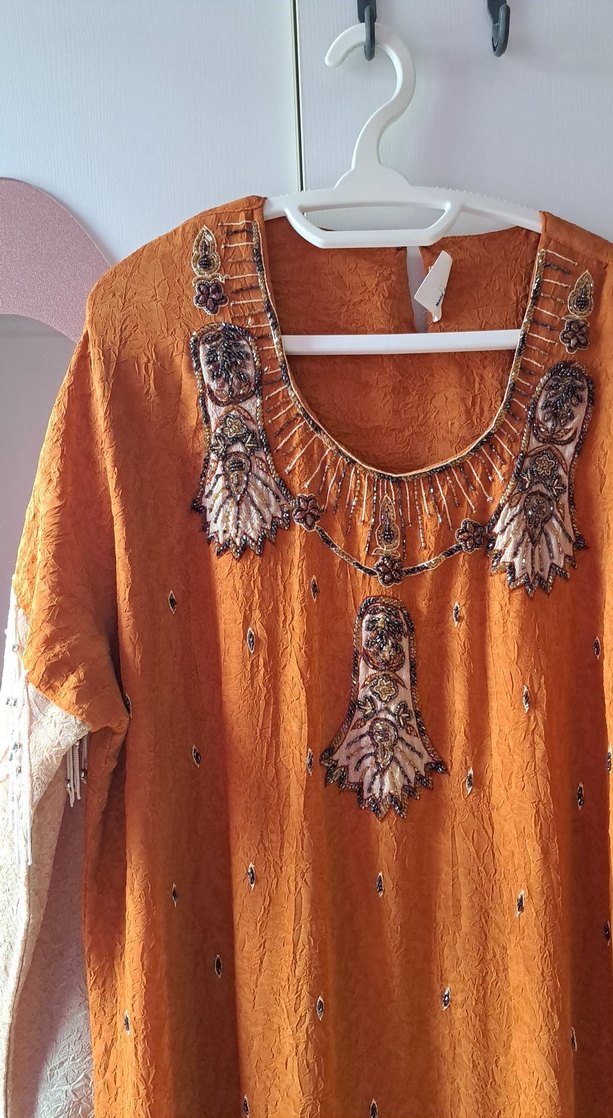 Nakışlı Keten Bohem Uzun Elbise - Görsel 2