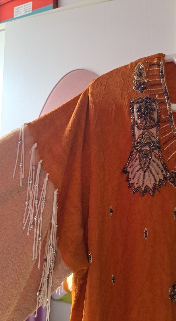 Nakışlı Keten Bohem Uzun Elbise - Görsel 3