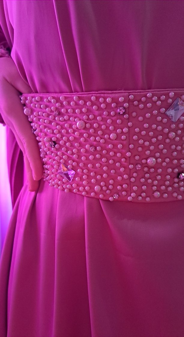 Bej Drapeli Uzun Abiye Elbise - Görsel 2