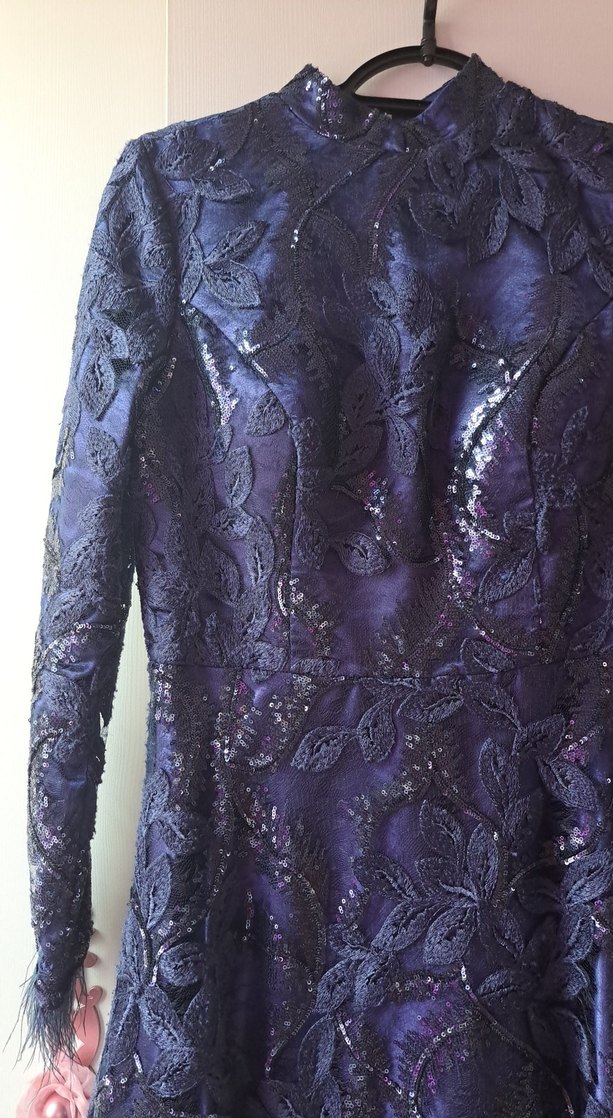 Uzun lacivert Abiye Elbise - Görsel 2