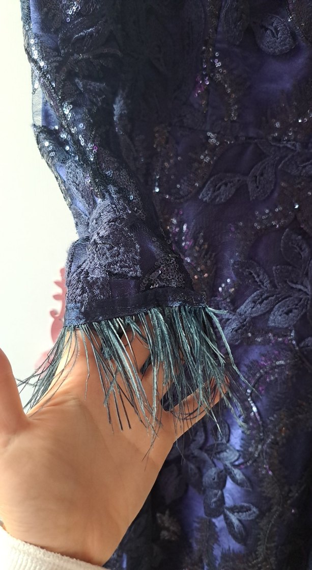 Uzun lacivert Abiye Elbise - Görsel 3