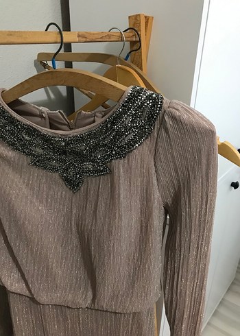 s Beden Uzun Kollu Zincir Detaylı Vintage Elbise