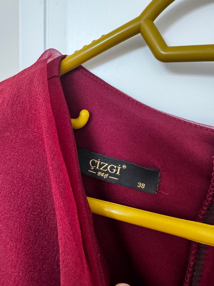 Bordo Uzun Kollu Drapeli Kadın Abiye Elbise - Görsel 3