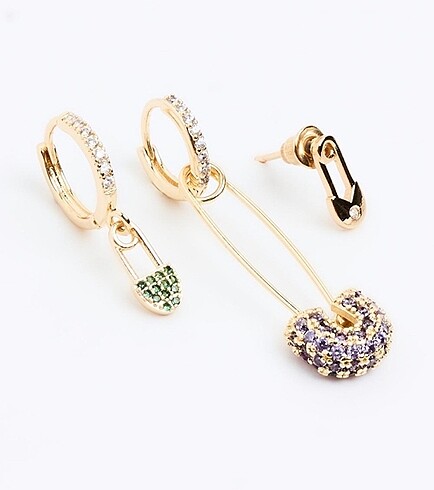 Lieza Jewelry Altın Kaplama 3'lü Swarovski Çengel Halka Küpe