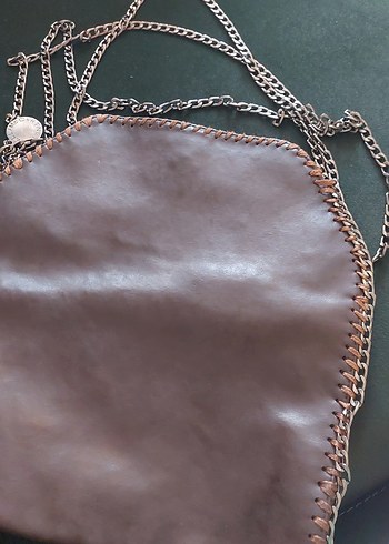 Beden mor Renk Zincir Detaylı Kahverengi Deri Kadın Çanta