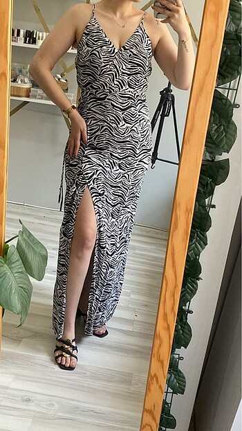 H&M H&M zebra desenli uzun elbise