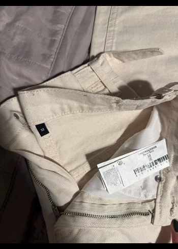 32 Beden beyaz Renk Trendyolmilla Ekru Bol Kesim Yüksek Bel Carpenter Pantolon
