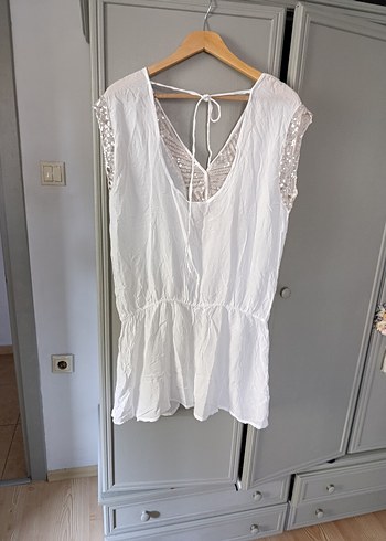 Payet Detaylı Beyaz Bohem pareo - Görsel 3