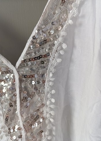 Payet Detaylı Beyaz Bohem pareo - Görsel 2