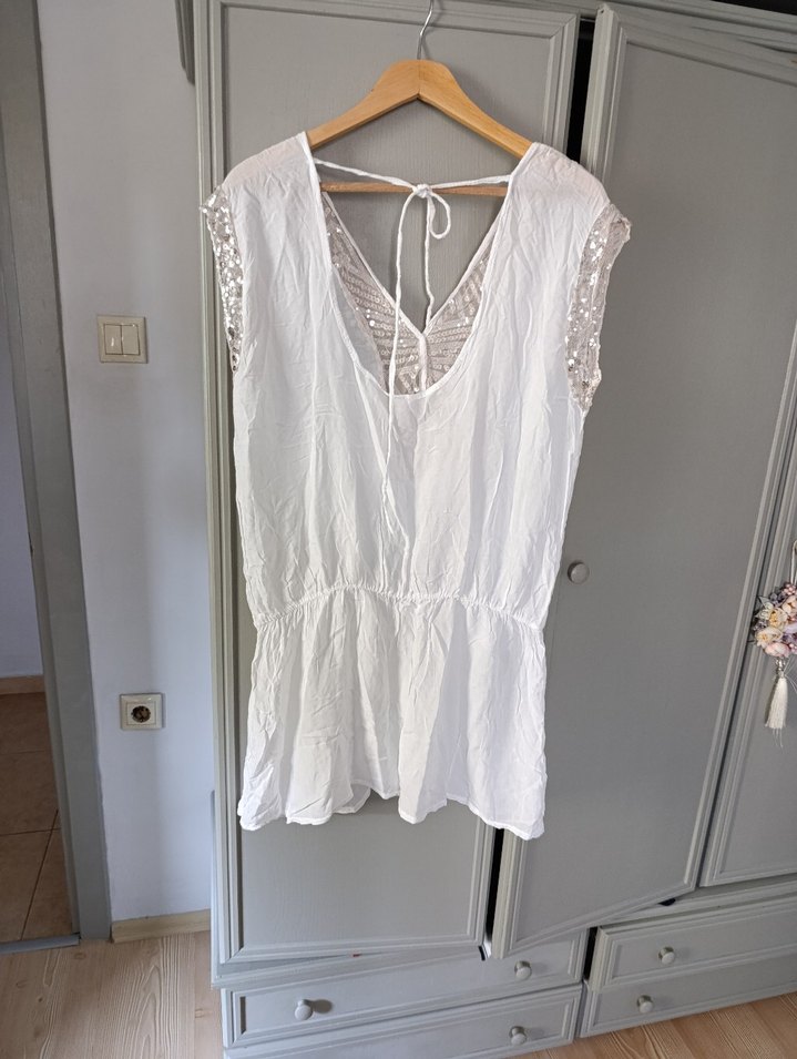 Payet Detaylı Beyaz Bohem pareo - Görsel 3