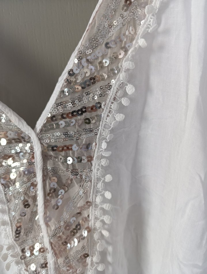 Payet Detaylı Beyaz Bohem pareo - Görsel 2