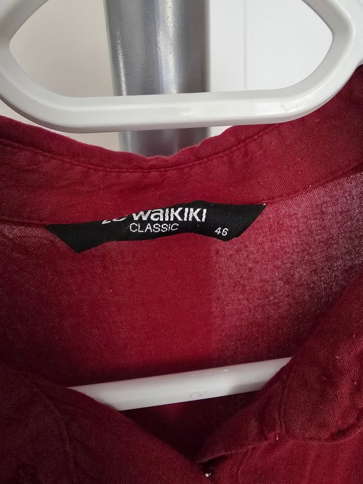 Düğmeli Kırmızı Pamuk Gömlek Tunik - Görsel 3