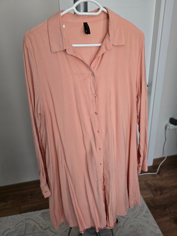 Pembe Uzun Kollu Düğmeli  Gömlek Tunik - Görsel 2