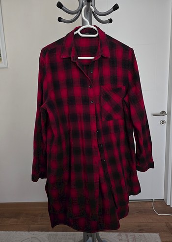 Bordo Ekose Desenli Kadın Uzun Kollu Gömlek - Görsel 2