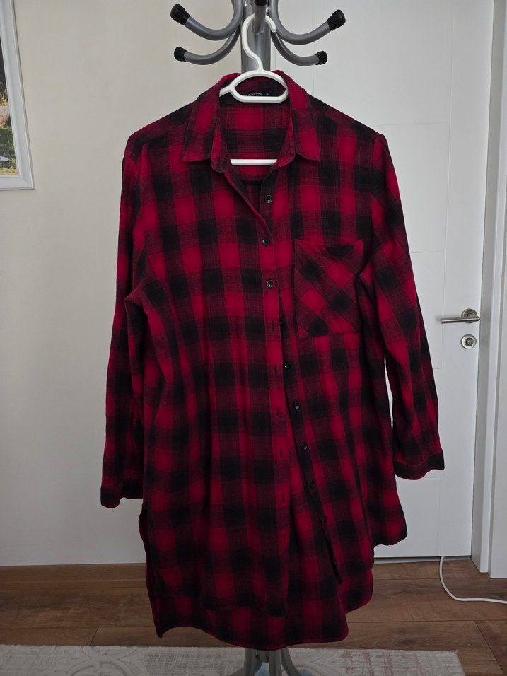 Bordo Ekose Desenli Kadın Uzun Kollu Gömlek - Görsel 2