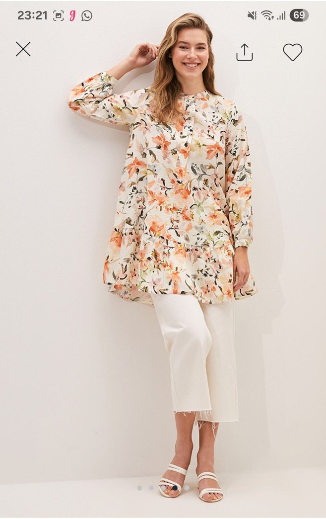 Uzun Kollu Çiçek Desenli Bohem Tunik - Görsel 4