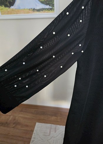 İnci Detaylı Siyah Kadın Elbise - Görsel 3