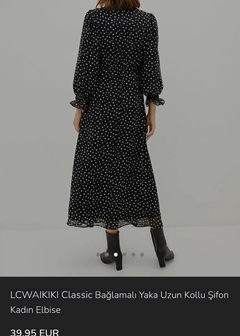 LC Waikiki Siyah Puantiyeli Uzun Kollu Elbise - Görsel 8