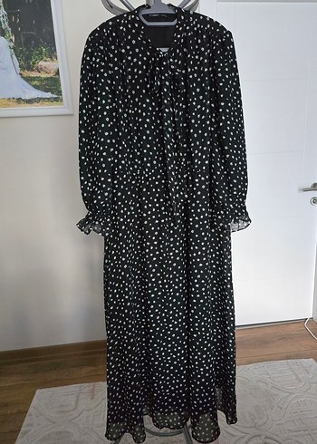 LC Waikiki Siyah Puantiyeli Uzun Kollu Elbise - Görsel 2