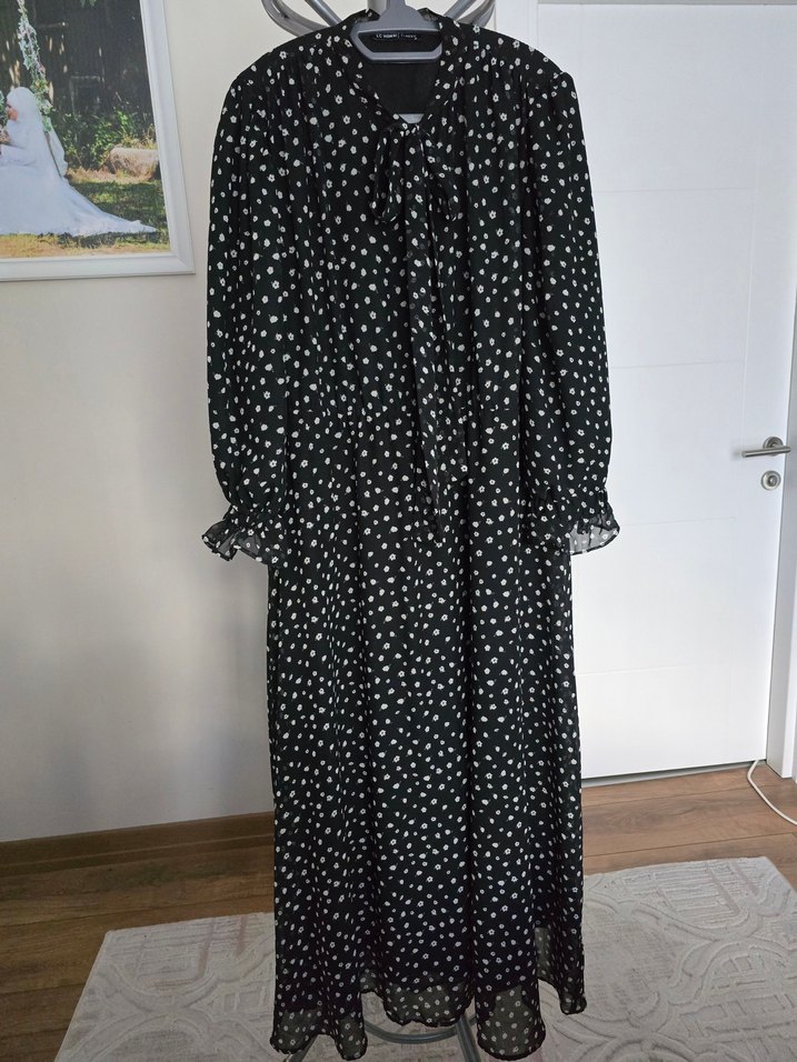 LC Waikiki Siyah Puantiyeli Uzun Kollu Elbise - Görsel 2