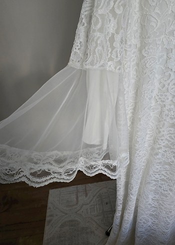 Dantel Detaylı Beyaz Nikah Elbisesi - Görsel 4