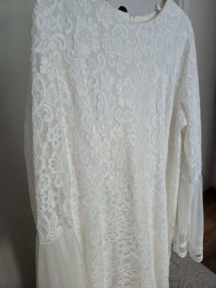 Dantel Detaylı Beyaz Nikah Elbisesi - Görsel 3