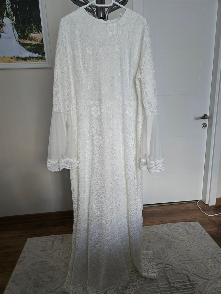 Dantel Detaylı Beyaz Nikah Elbisesi - Görsel 2