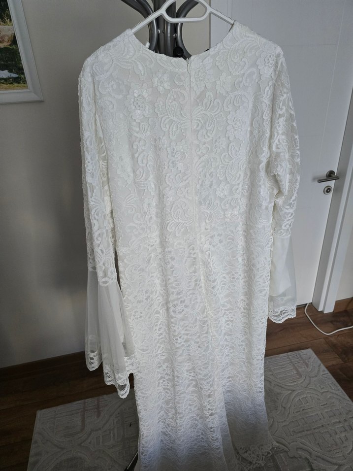 Dantel Detaylı Beyaz Nikah Elbisesi - Görsel 5