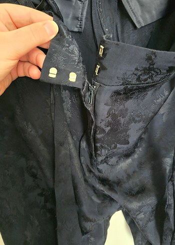 Koyu Lacivert Bol Kesim Kemerli Kadın Kumaş Pantolon - Görsel 4