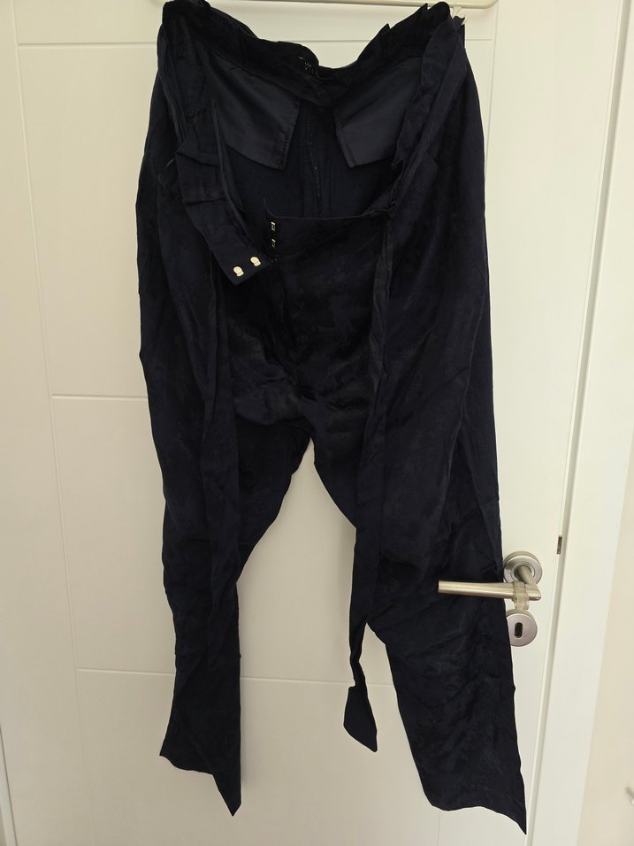 Koyu Lacivert Bol Kesim Kemerli Kadın Kumaş Pantolon - Görsel 2