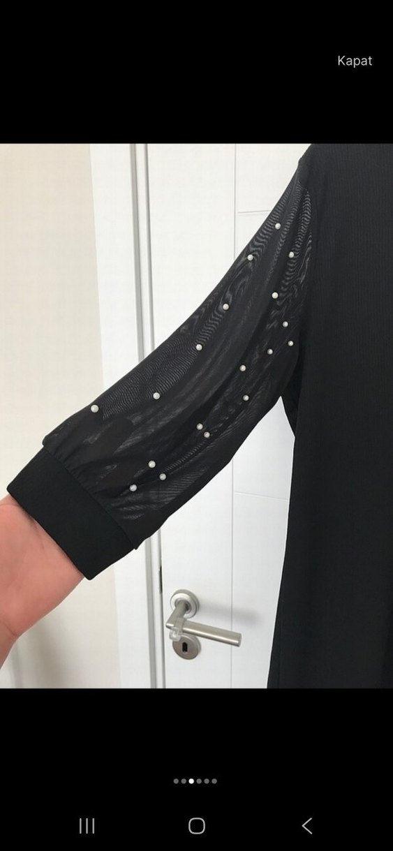 İnci Detaylı Siyah Midi Elbise - Görsel 3