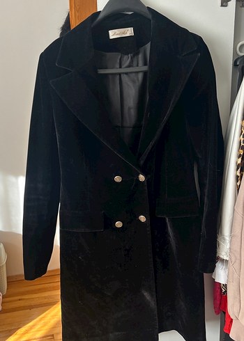 Siyah Süet Midi Kadın Blazer Ceket