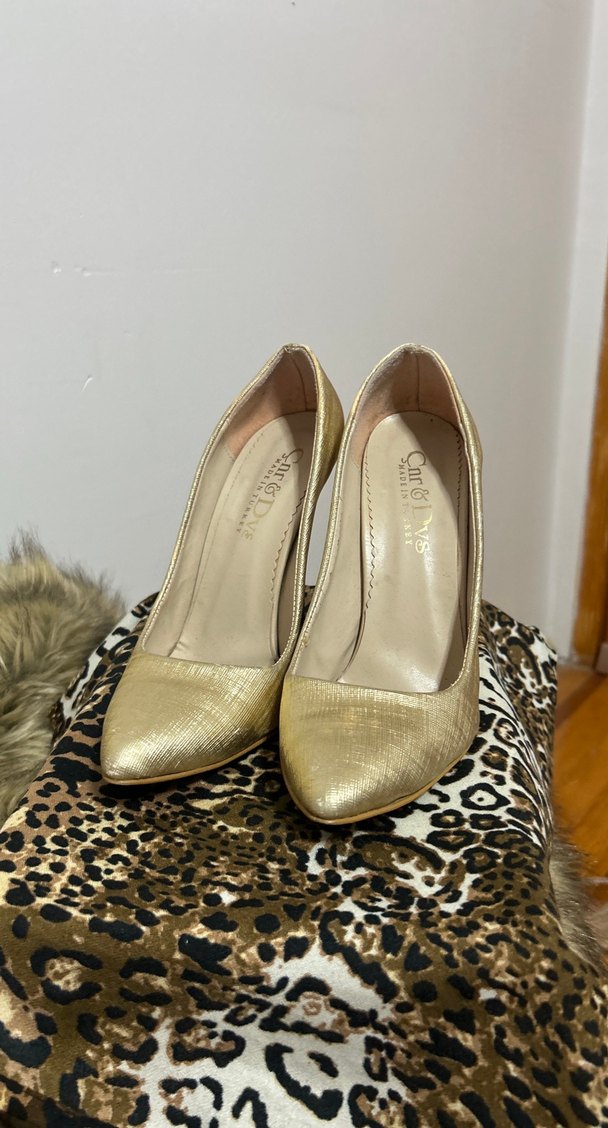 Kadın Altın Renkli Stiletto Topuklu Ayakkabı - Görsel 3