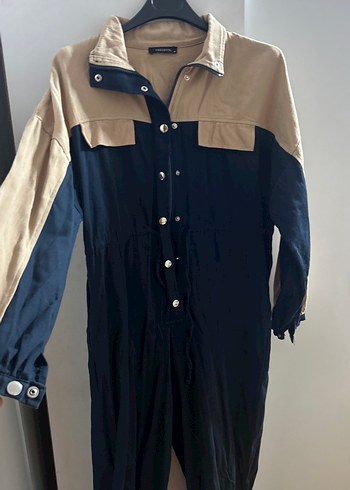 Düğmeli Keten Kadın Uzun Tulum - Görsel 2