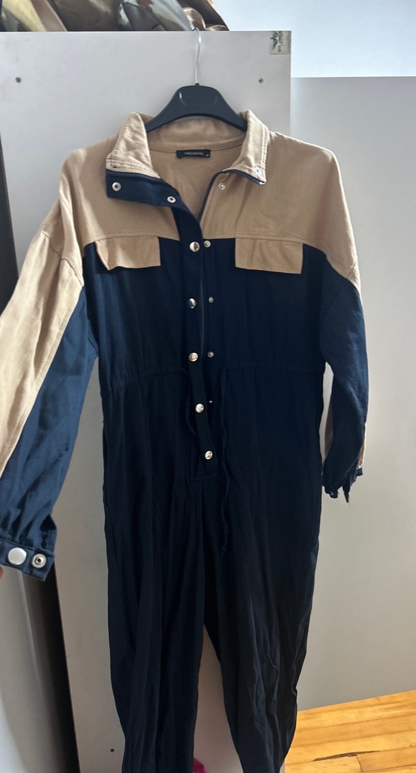 Düğmeli Keten Kadın Uzun Tulum - Görsel 2